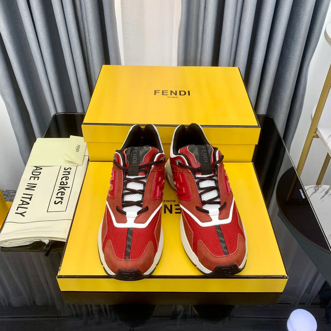 FENDI FASTER TRAINER IN BURGUNDY RED SUEDE AND CALFSKIN