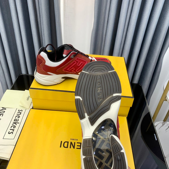 FENDI FASTER TRAINER IN BURGUNDY RED SUEDE AND CALFSKIN