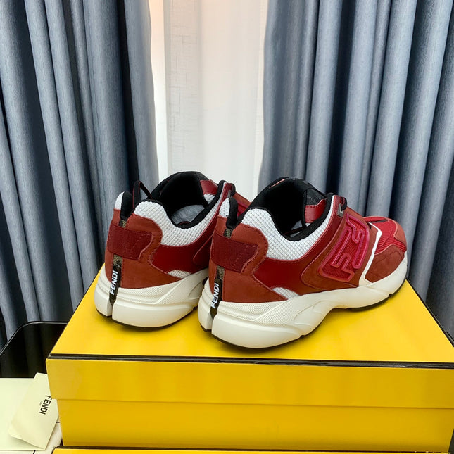 FENDI FASTER TRAINER IN BURGUNDY RED SUEDE AND CALFSKIN
