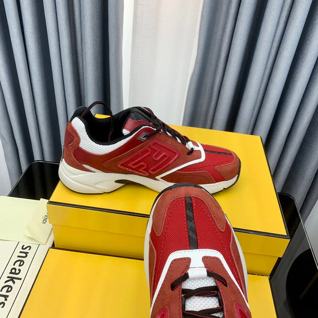 FENDI FASTER TRAINER IN BURGUNDY RED SUEDE AND CALFSKIN