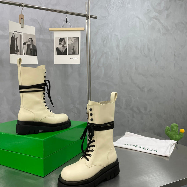 LUG LACE-UP BOOT IN BEIGE CREAM CALFSKIN 7 CM