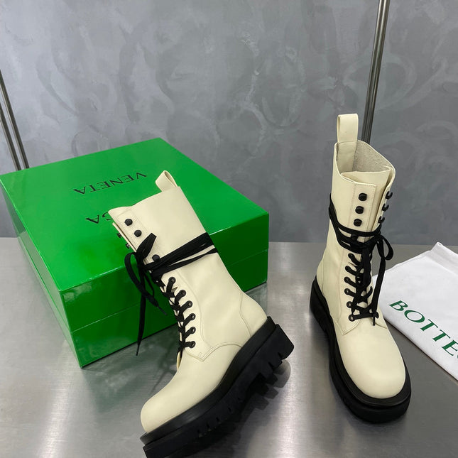 LUG LACE-UP BOOT IN BEIGE CREAM CALFSKIN 7 CM