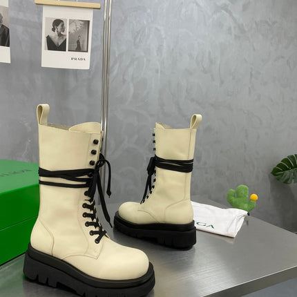 LUG LACE-UP BOOT IN BEIGE CREAM CALFSKIN 7 CM