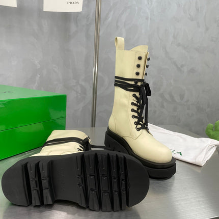 LUG LACE-UP BOOT IN BEIGE CREAM CALFSKIN 7 CM