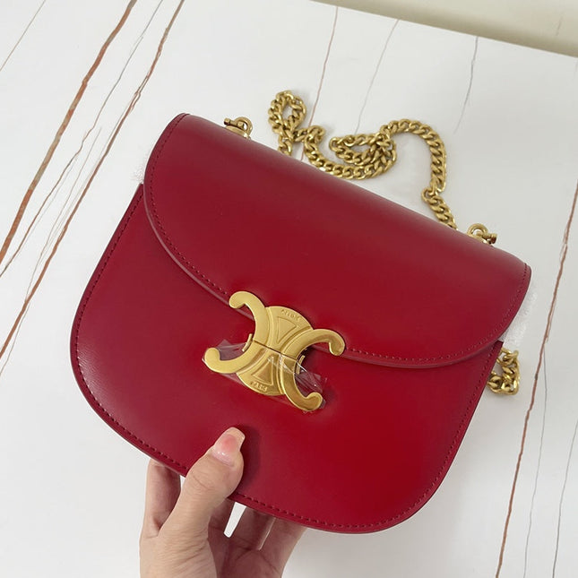 TRIPHOME 19 SADDLE BAG CHERRY RED CALFSKIN