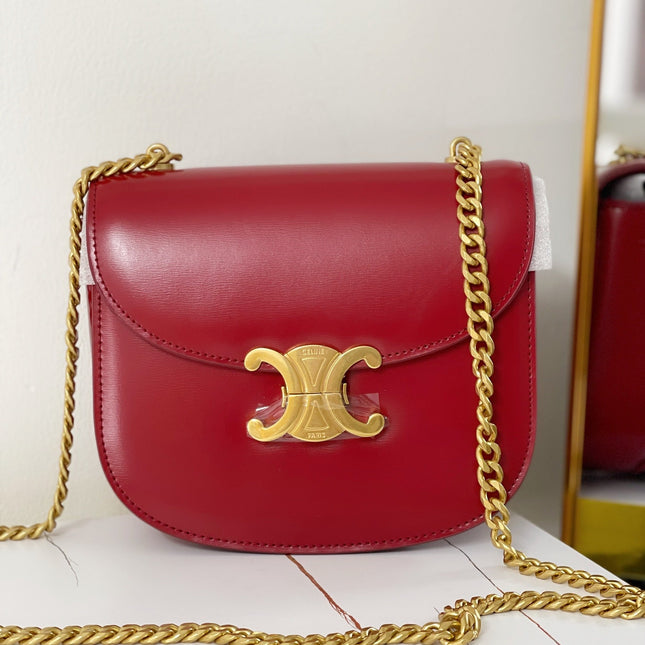 TRIPHOME 19 SADDLE BAG CHERRY RED CALFSKIN