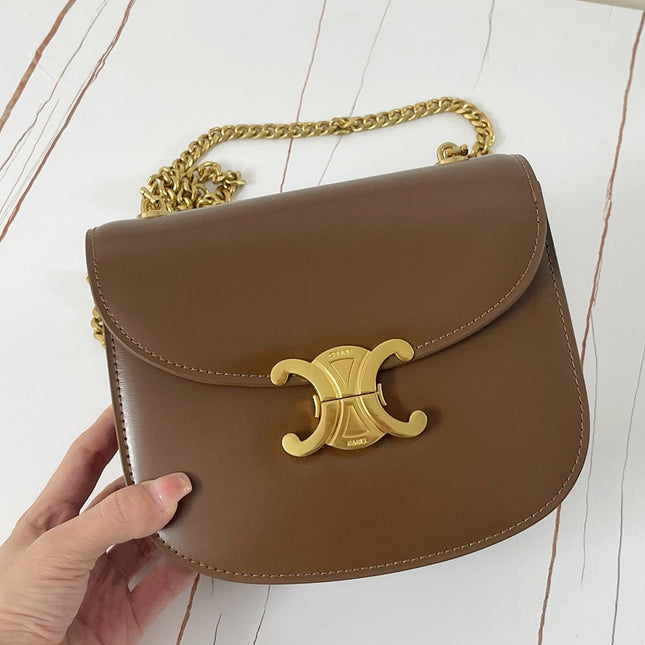 TRIPHOME 19 SADDLE BAG CARAMEL BROWN CALFSKIN