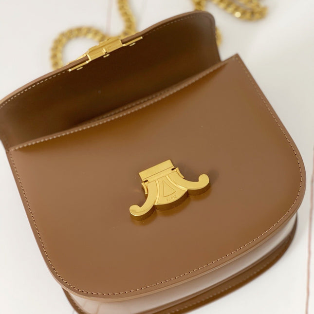 TRIPHOME 19 SADDLE BAG CARAMEL BROWN CALFSKIN