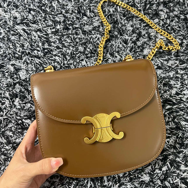 TRIPHOME 19 SADDLE BAG CARAMEL BROWN CALFSKIN