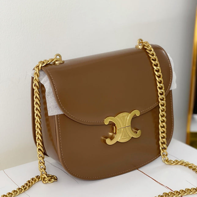 TRIPHOME 19 SADDLE BAG CARAMEL BROWN CALFSKIN