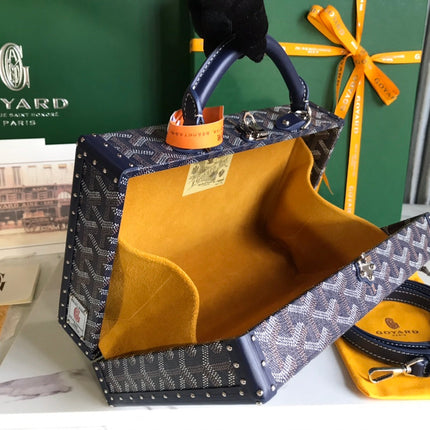 GRAND HÔTEL TRUNK BAG 24 IN NAVY BLUE GOYARDINE CANVAS AND CALFSKIN