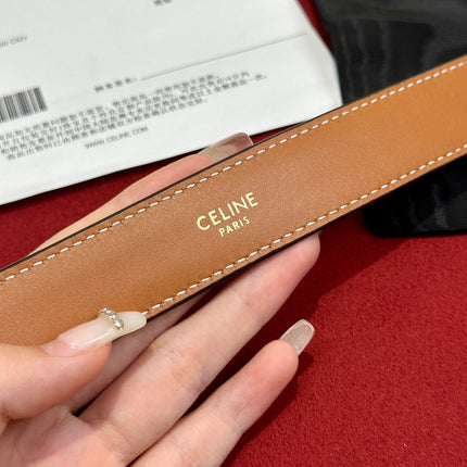 TRIOMPHE BELT 25MM REVERSIBLE IN WHITE FABRIC AND BROWN CALFSKIN WITH GOLD BUCKLE