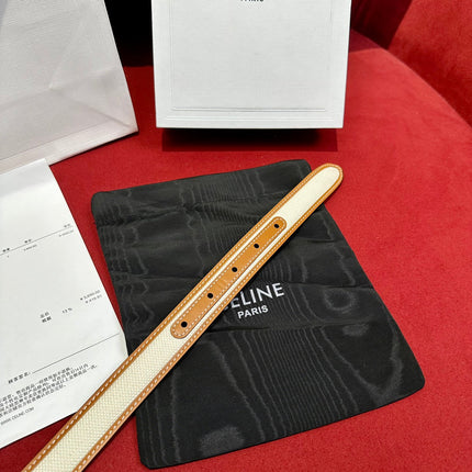 TRIOMPHE BELT 25MM REVERSIBLE IN WHITE FABRIC AND BROWN CALFSKIN WITH GOLD BUCKLE