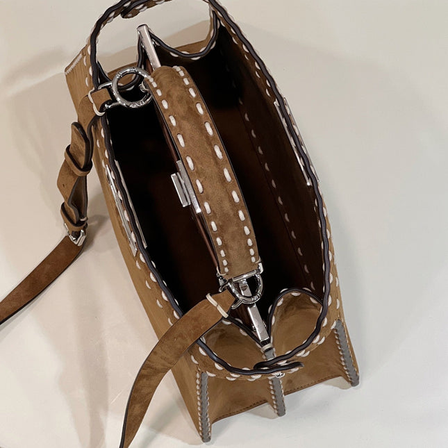 PEEKABOO ISEEU 33 IN SEPIA BROWN SUEDE SILVER HARDWARE