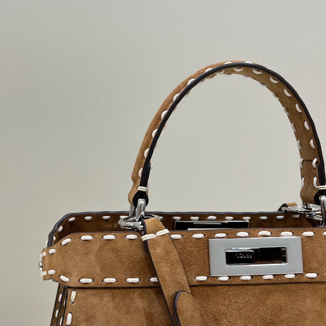 PEEKABOO ISEEU 33 IN SEPIA BROWN SUEDE SILVER HARDWARE