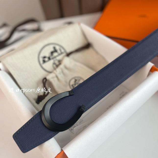 LUCK BELT BUCKLE & REVERSIBLE AEGEAN BLUE AND BLACK LEATHER STRAP 38MM BLACK HARDWARE