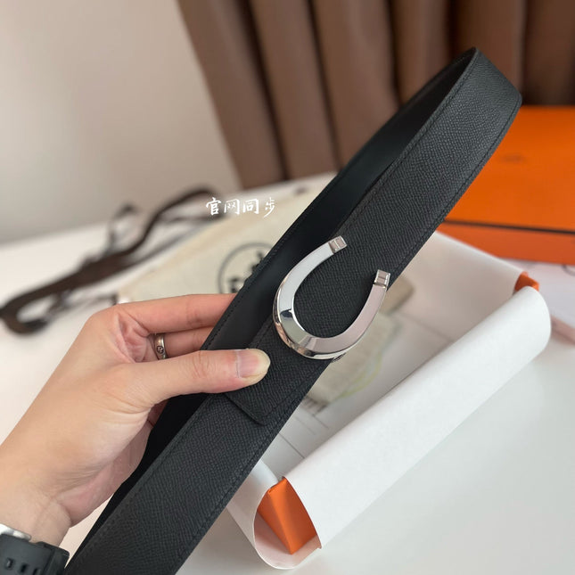 LUCK BELT BUCKLE & REVERSIBLE BLACK LEATHER STRAP 38MM SILVER HARDWARE