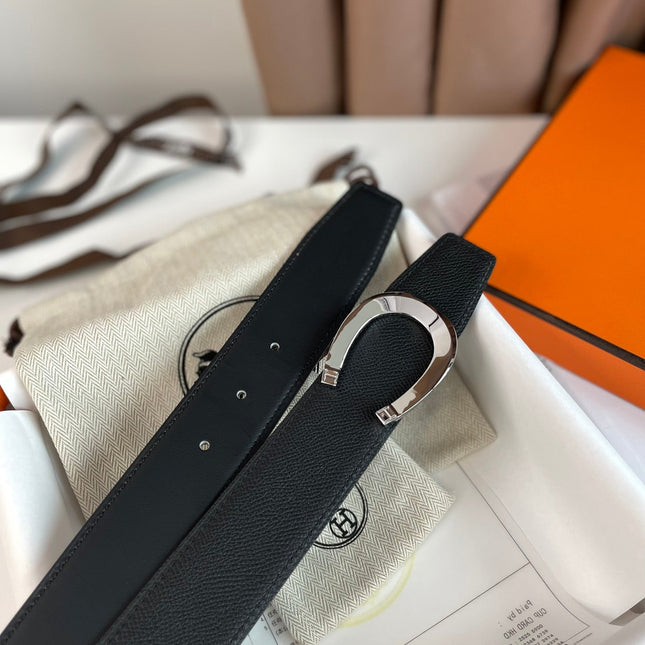 LUCK BELT BUCKLE & REVERSIBLE BLACK LEATHER STRAP 38MM SILVER HARDWARE