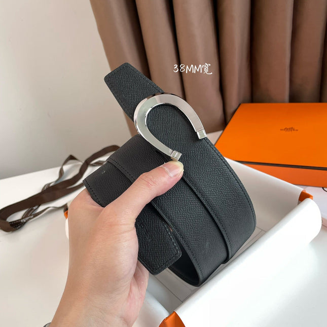 LUCK BELT BUCKLE & REVERSIBLE BLACK LEATHER STRAP 38MM SILVER HARDWARE