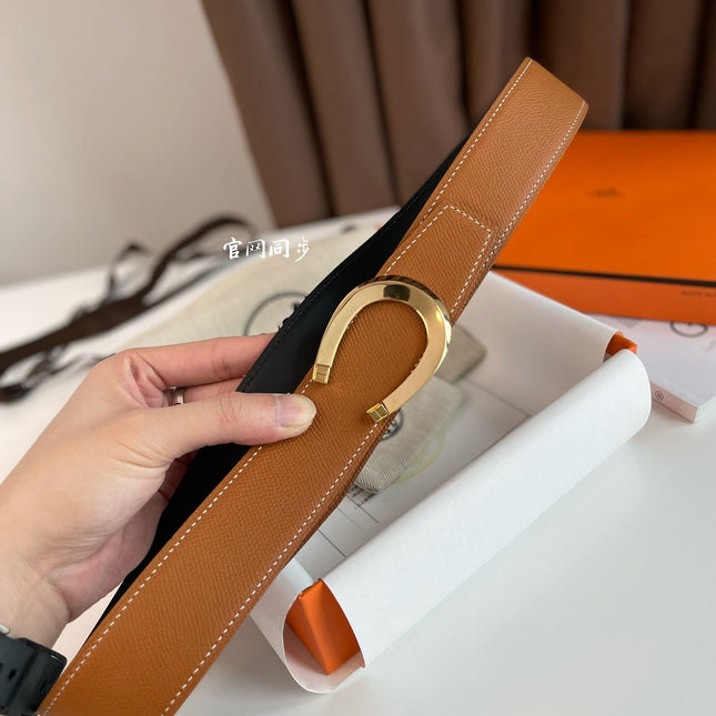 LUCK BELT BUCKLE & REVERSIBLE GINGER ORANGE LEATHER STRAP 38MM GOLDEN HARDWARE