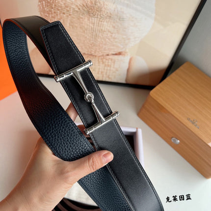 HM JUMBO BELT BUCKLE & REVERSIBLE CIDER ORANGE AND BLACK LEATHER STRAP 38 MM SILVER HARDWARE