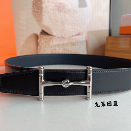 HM JUMBO BELT BUCKLE & REVERSIBLE CIDER ORANGE AND BLACK LEATHER STRAP 38 MM SILVER HARDWARE