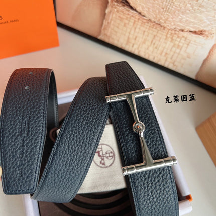 HM JUMBO BELT BUCKLE & REVERSIBLE CIDER ORANGE AND BLACK LEATHER STRAP 38 MM SILVER HARDWARE