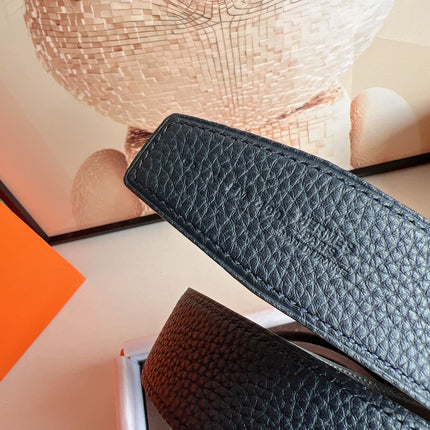 HM JUMBO BELT BUCKLE & REVERSIBLE CIDER ORANGE AND BLACK LEATHER STRAP 38 MM SILVER HARDWARE