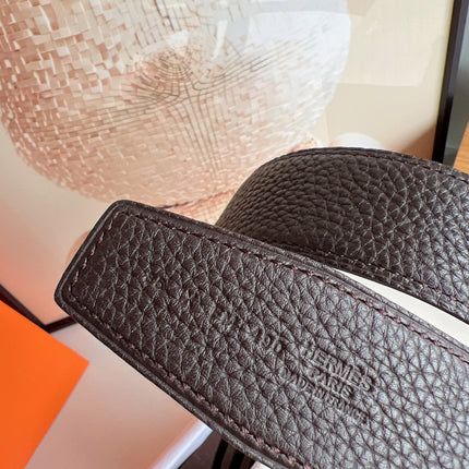 HM H D'ANCRE BELT BUCKLE & REVERSIBLE CHOCOLATE BROWN LEATHER STRAP 38 MM GOLD HARDWARE