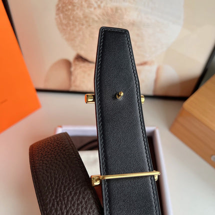 HM H D'ANCRE BELT BUCKLE & REVERSIBLE CHOCOLATE BROWN LEATHER STRAP 38 MM GOLD HARDWARE