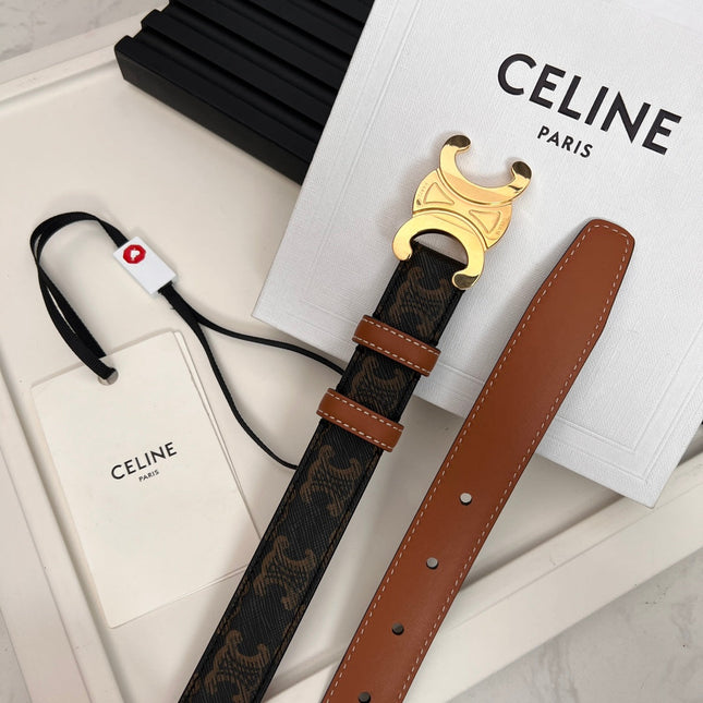 CL TRIOMPHE 25 MM BELT IN MONOGRAM BROWN CALFSKIN GOLD HARDWARE
