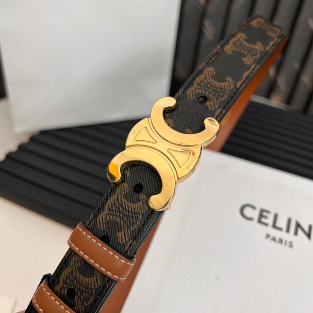 CL TRIOMPHE 25 MM BELT IN MONOGRAM BROWN CALFSKIN GOLD HARDWARE