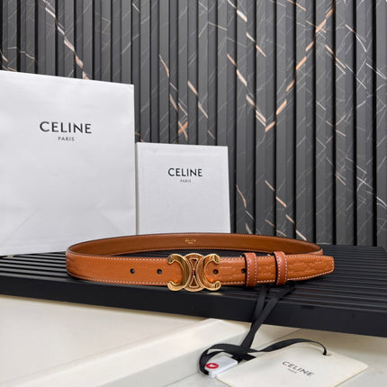 CL TRIOMPHE 25 MM BELT IN ORANGE CALFSKIN GOLD HARDWARE
