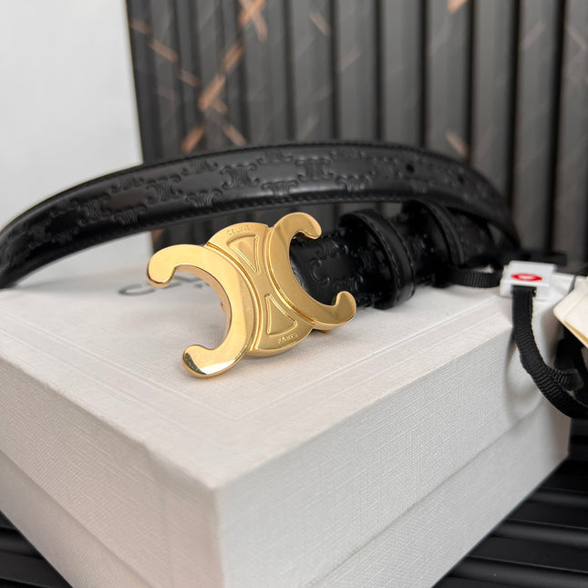 CL TRIOMPHE 25 MM BELT IN BLACK CALFSKIN GOLD HARDWARE