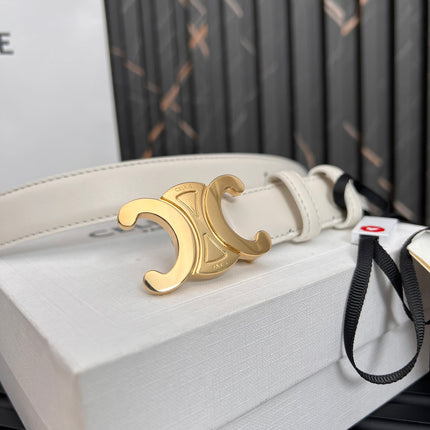 CL TRIOMPHE 25 MM BELT IN WHITE CALFSKIN GOLD HARDWARE