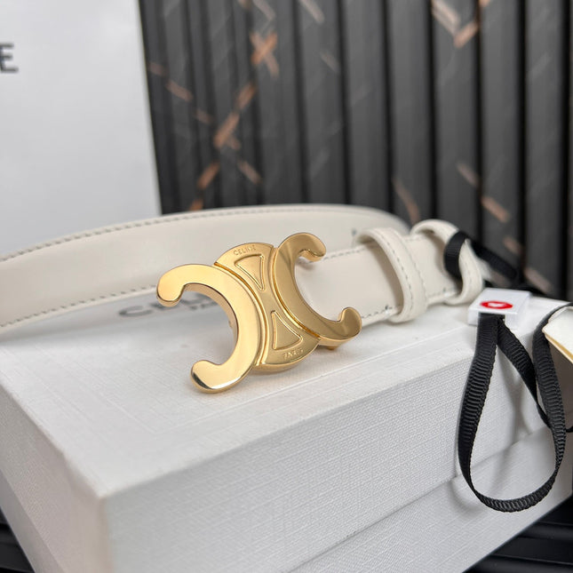 CL TRIOMPHE 25 MM BELT IN WHITE CALFSKIN GOLD HARDWARE