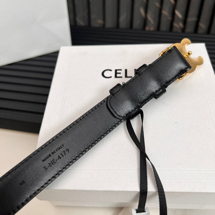 CL TRIOMPHE 25 MM BELT IN BLACK SOLF CALFSKIN GOLD HARDWARE