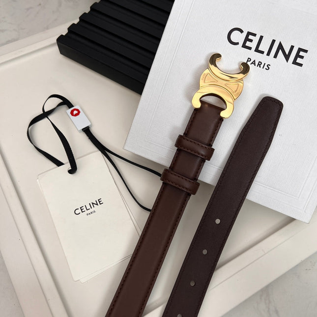 CL TRIOMPHE 25 MM BELT IN PENNY BROWN CALFSKIN GOLD HARDWARE