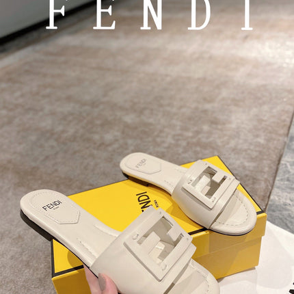 FENDI BAGUETTE SLIDES IN WHITE LAMBSKIN
