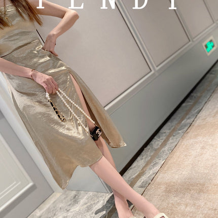 FENDI BAGUETTE SLIDES IN WHITE LAMBSKIN