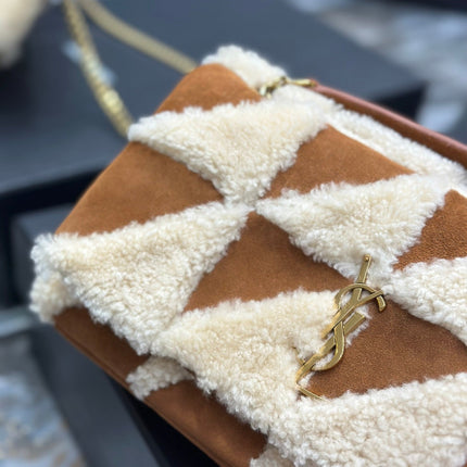 JAMIE BAG 25 IN BROWN SUEDE MIX BEIGE SHEARLING GOLD HARDWARE