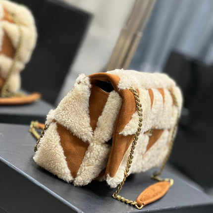 JAMIE BAG 25 IN BROWN SUEDE MIX BEIGE SHEARLING GOLD HARDWARE