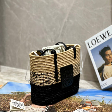 LOE BASKET BAG 28 IN NATURAL MIX BLACK RAFFIA