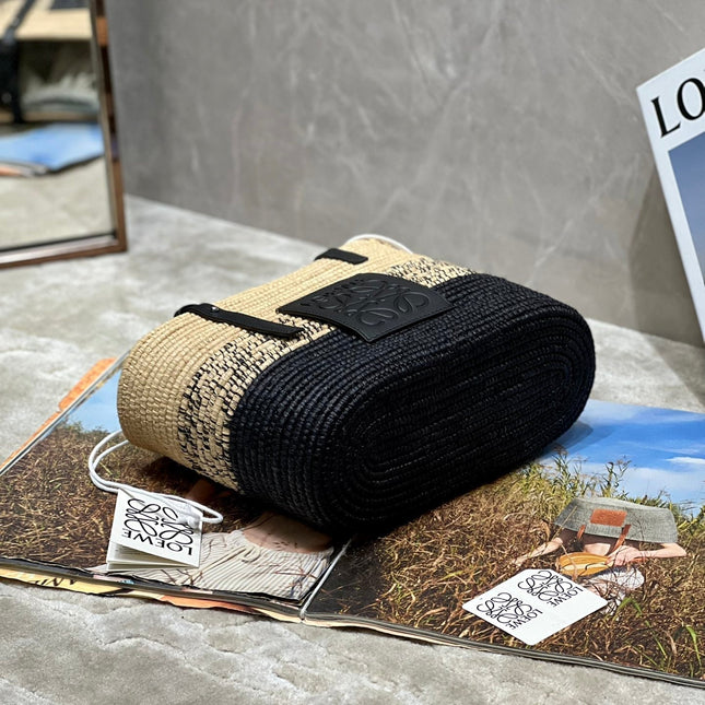 LOE BASKET BAG 28 IN NATURAL MIX BLACK RAFFIA