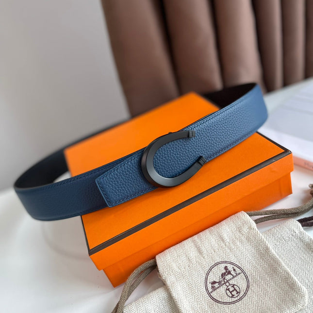 LUCK BELT BUCKLE & REVERSIBLE NAVY BLUE LEATHER STRAP 38MM BLACK HARDWARE