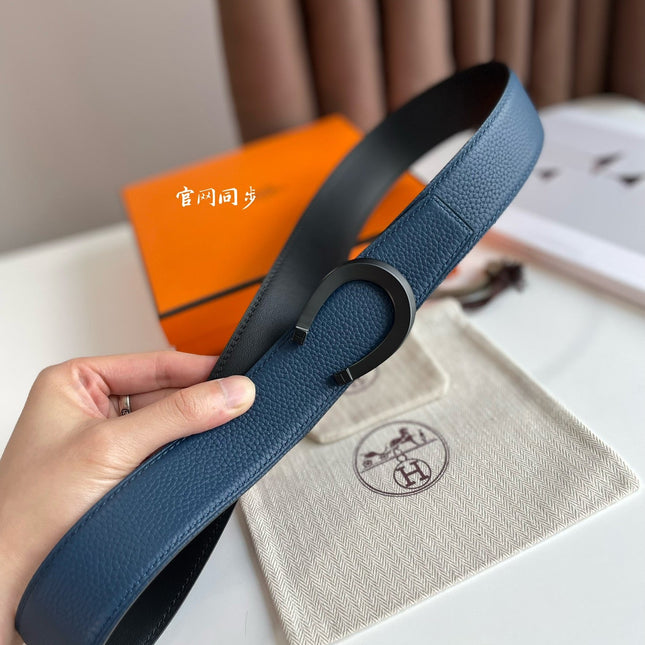 LUCK BELT BUCKLE & REVERSIBLE NAVY BLUE LEATHER STRAP 38MM BLACK HARDWARE