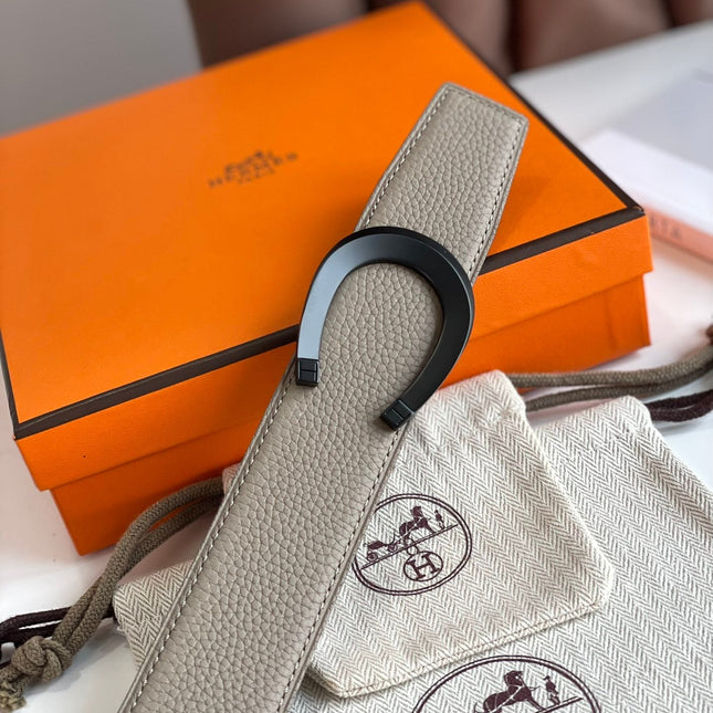 LUCK BELT BUCKLE & REVERSIBLE KHAKI BROWN LEATHER STRAP 38MM BLACK HARDWARE