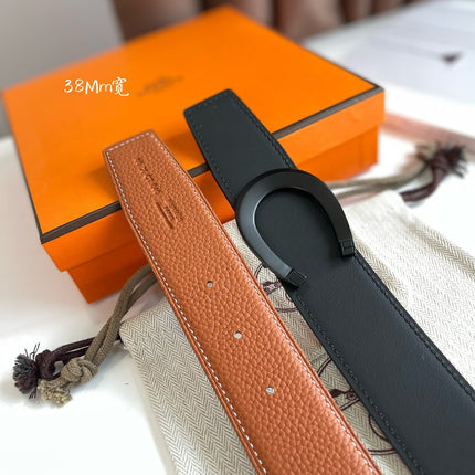 LUCK BELT BUCKLE & REVERSIBLE GINGER ORANGE LEATHER STRAP 38MM BLACK HARDWARE