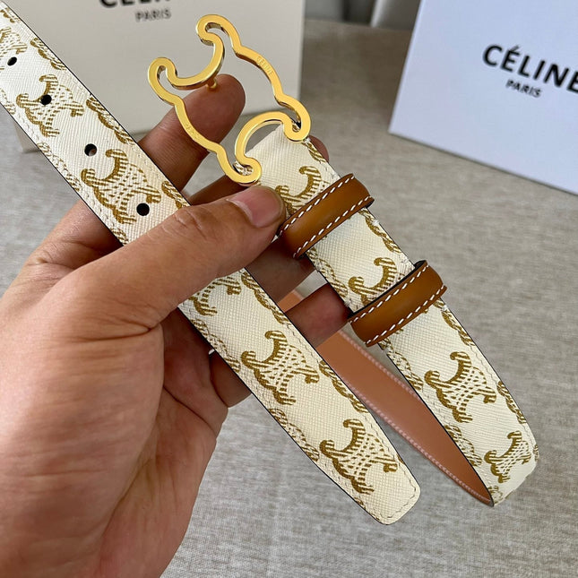 CL logo Cut-out Belt 25mm White Tan Triomphe Canvas Ghw