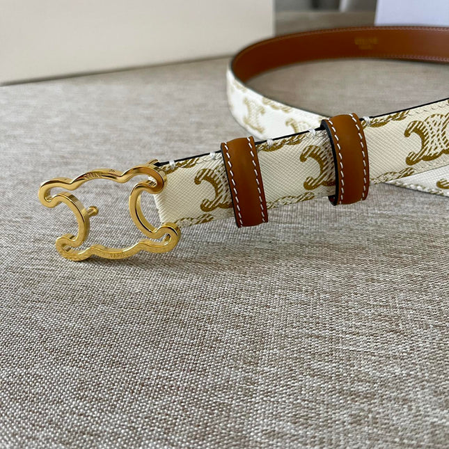 CL logo Cut-out Belt 25mm White Tan Triomphe Canvas Ghw